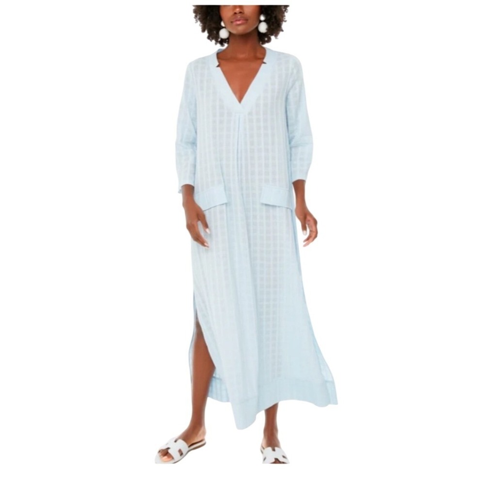 Tuckernuck Pomander Place Carolina Caftan Light Blue Windowpane Dress XS Y20347T